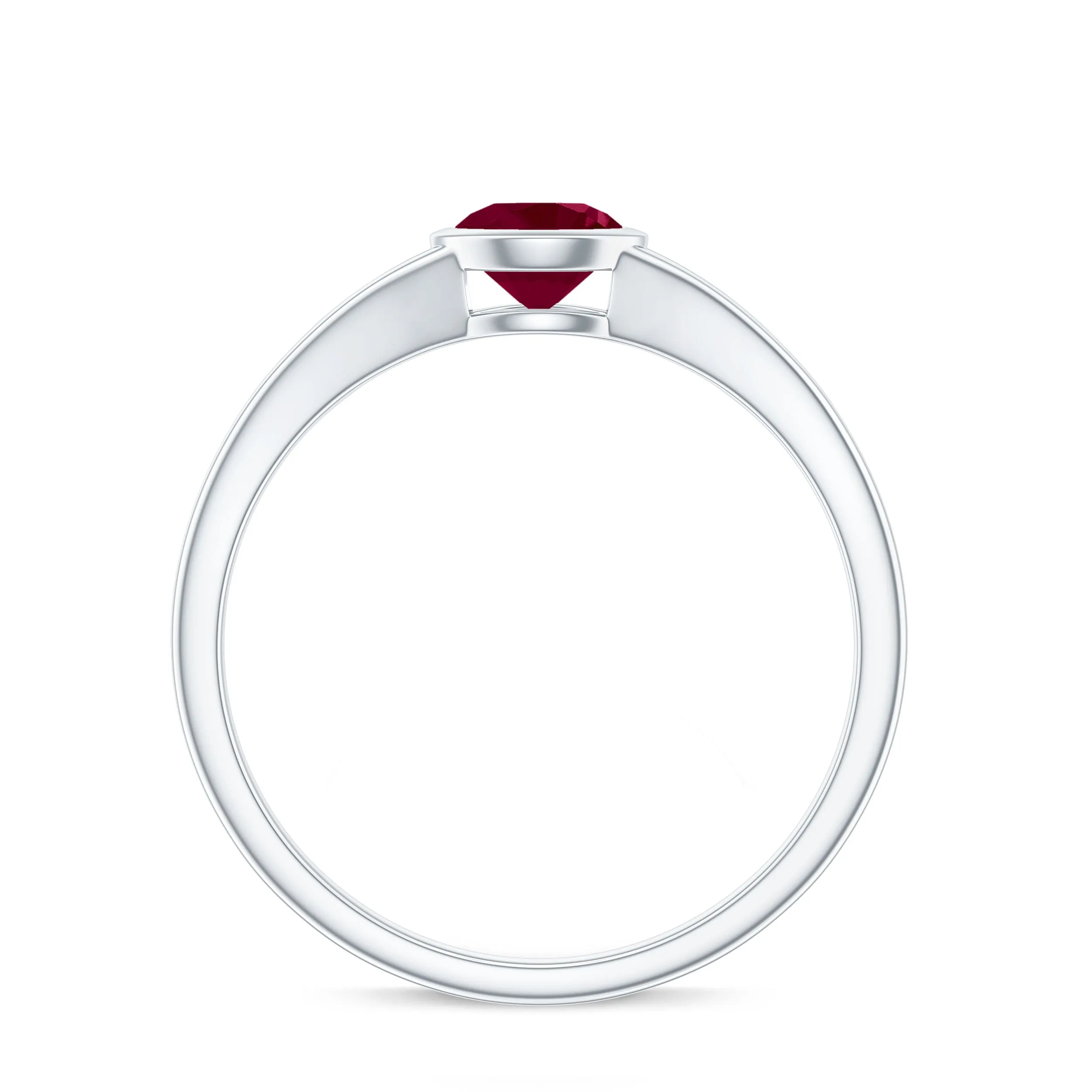 July Birthstone 5 MM Ruby Solitaire Ring in Bezel Setting with Split Shank