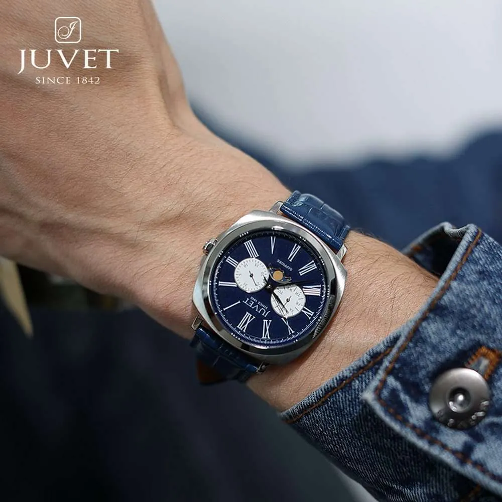 JUVET 7007 Luxury Mens Moon Phase Watch 30m Waterproof - Purple Blue A3