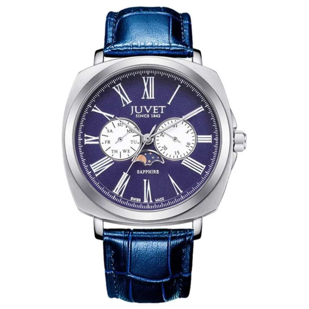 JUVET 7007 Luxury Mens Moon Phase Watch 30m Waterproof - Purple Blue A3