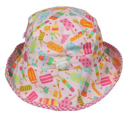 Kids Adjustable Sun Hat, in size infant to 2 years, cheerful ice pops print