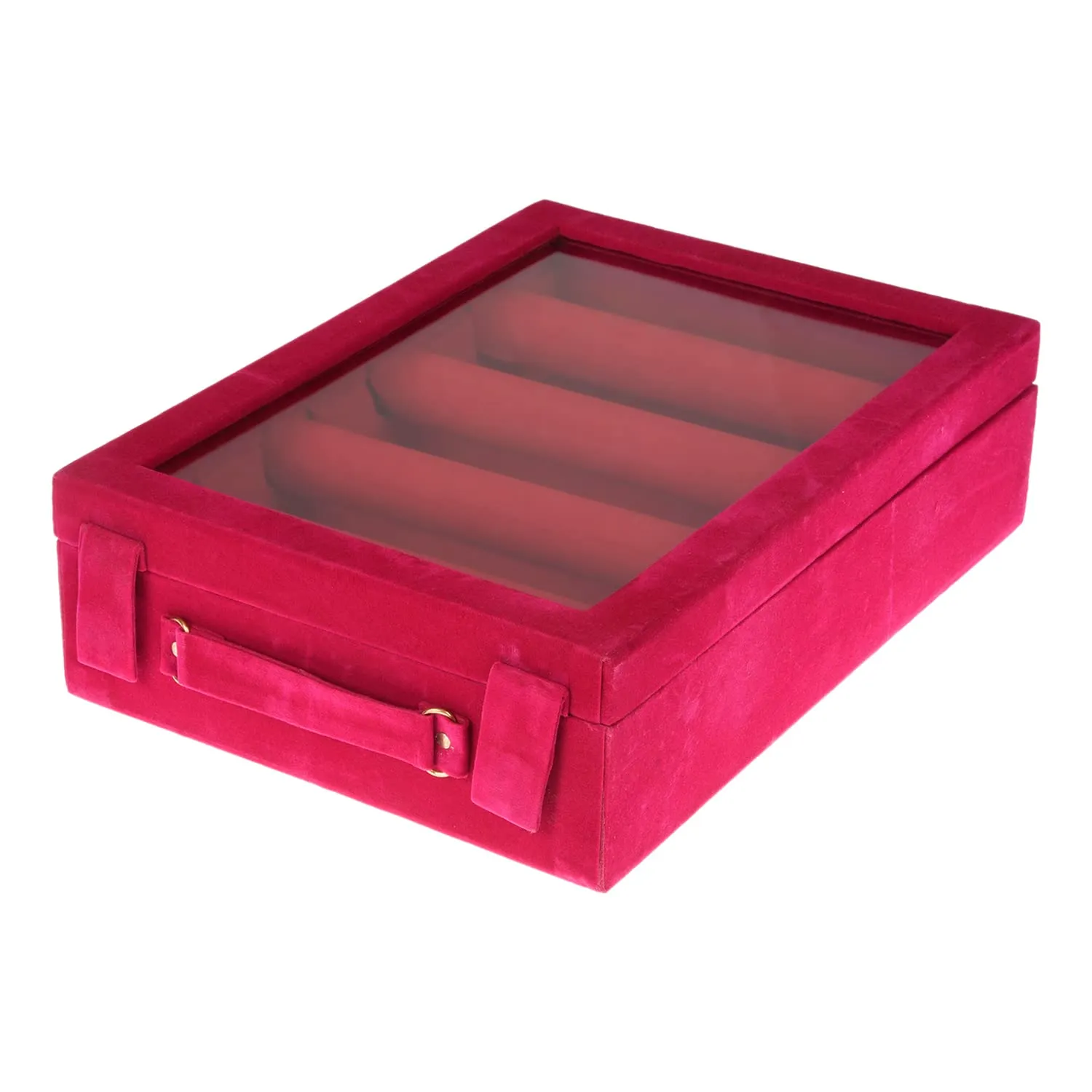 Kuber Industries 4 Rod Bangle Box|Wooden Jewelry Box|Wedding Vanity Box|Velvet Coated Wedding Bracelet Organizer for Women & Girls (Pink)