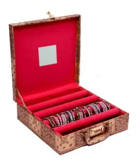 Kuber Industries Wooden Bangle Box For Woman|4 Rod Bangle Storage Box Organizer|Transparent Window|RED