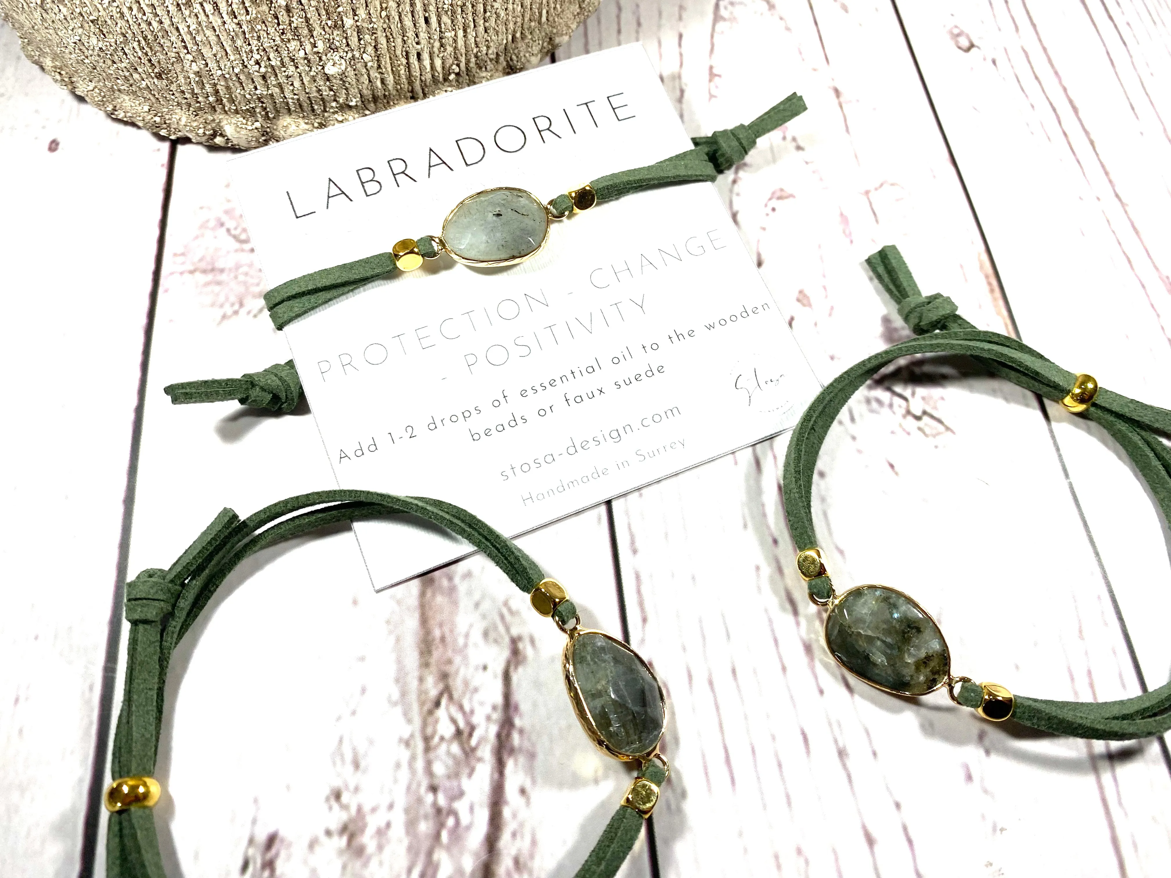 Labradorite Suede Crystal Diffuser Bracelet