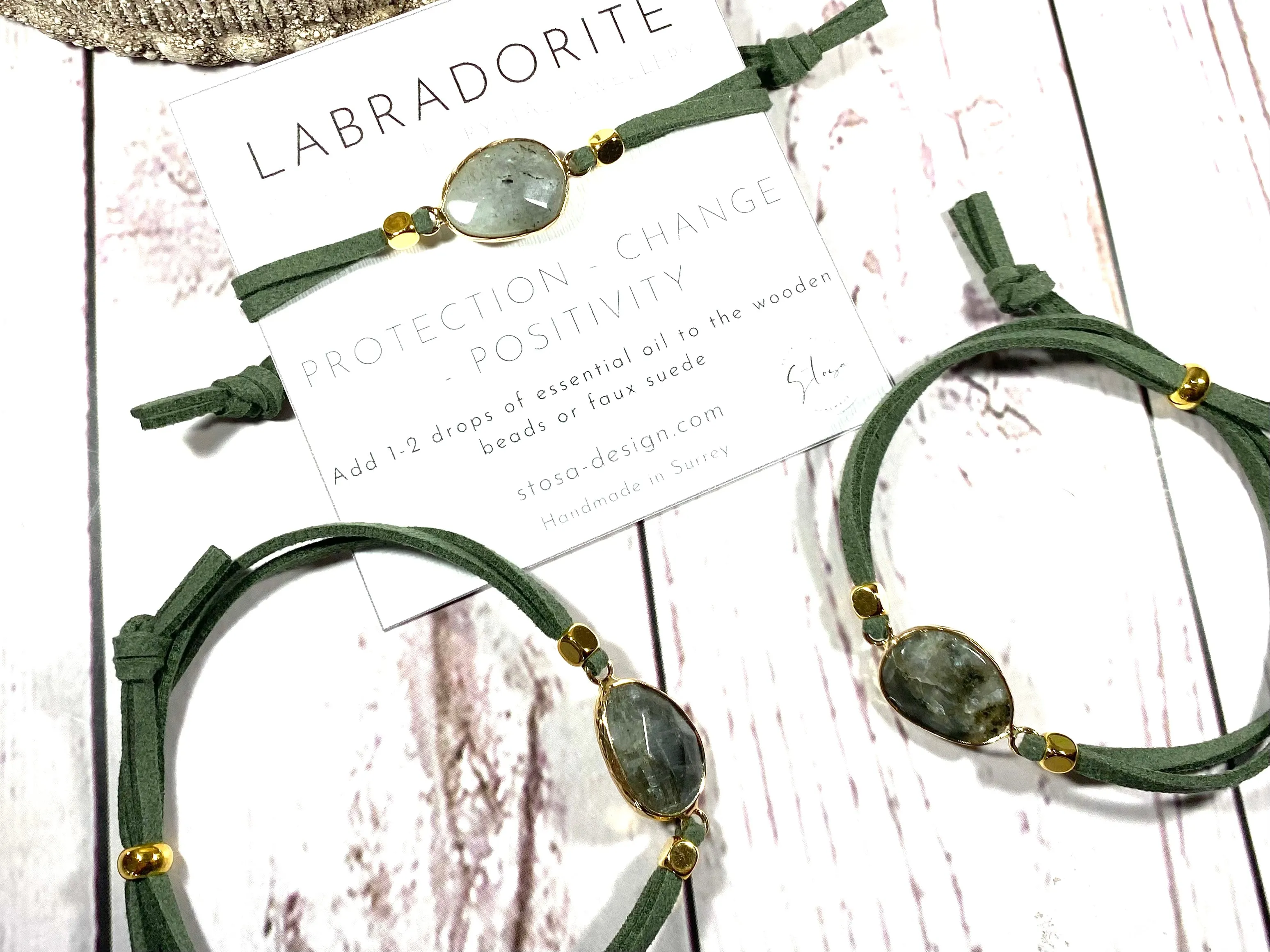 Labradorite Suede Crystal Diffuser Bracelet