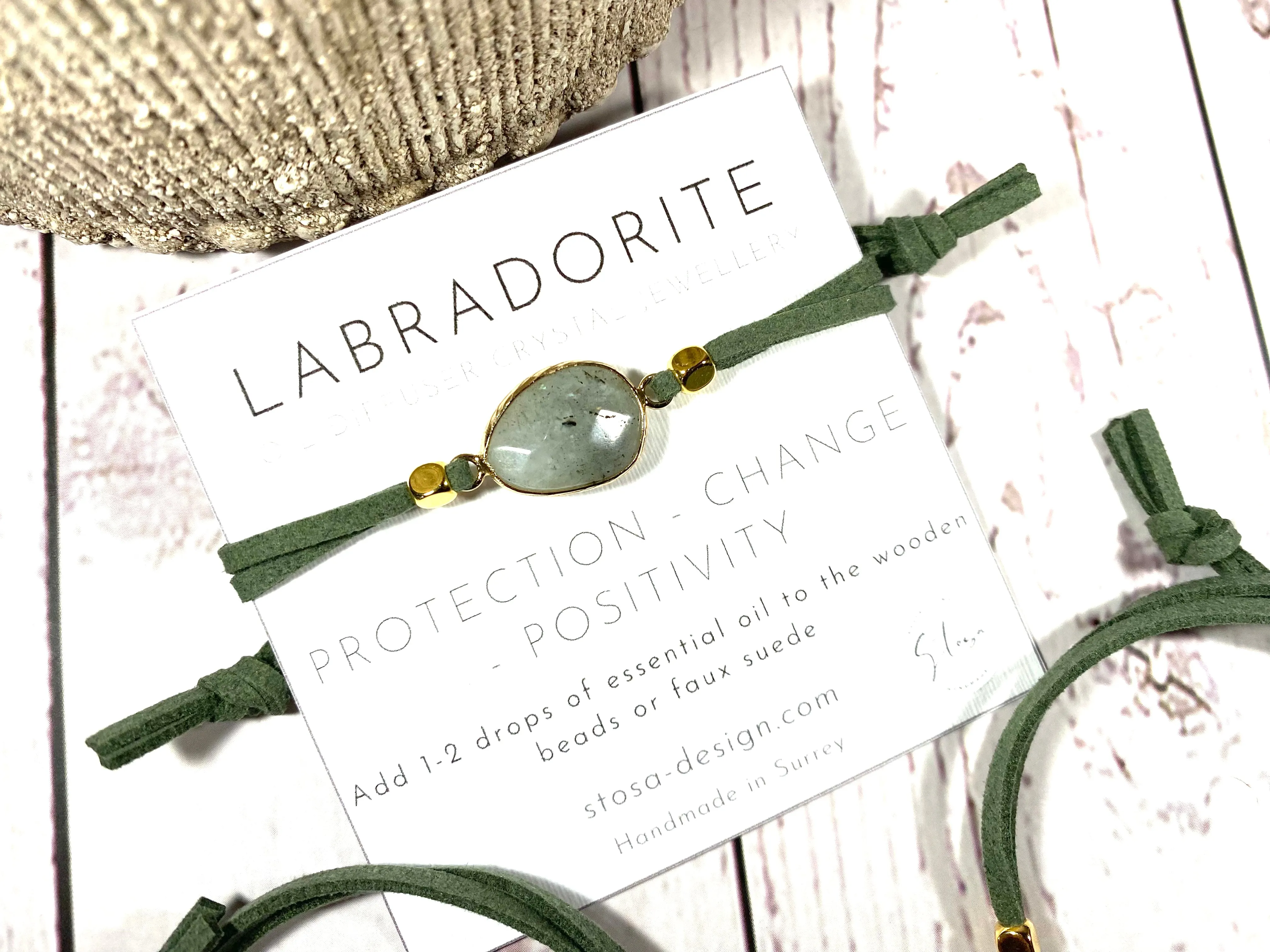 Labradorite Suede Crystal Diffuser Bracelet