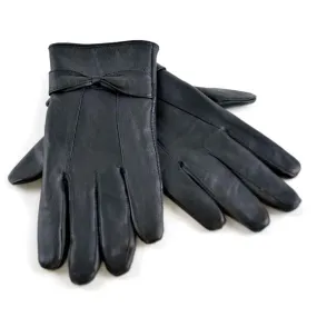 Ladies Leather Gloves with Bow (S/M / GL147BK)