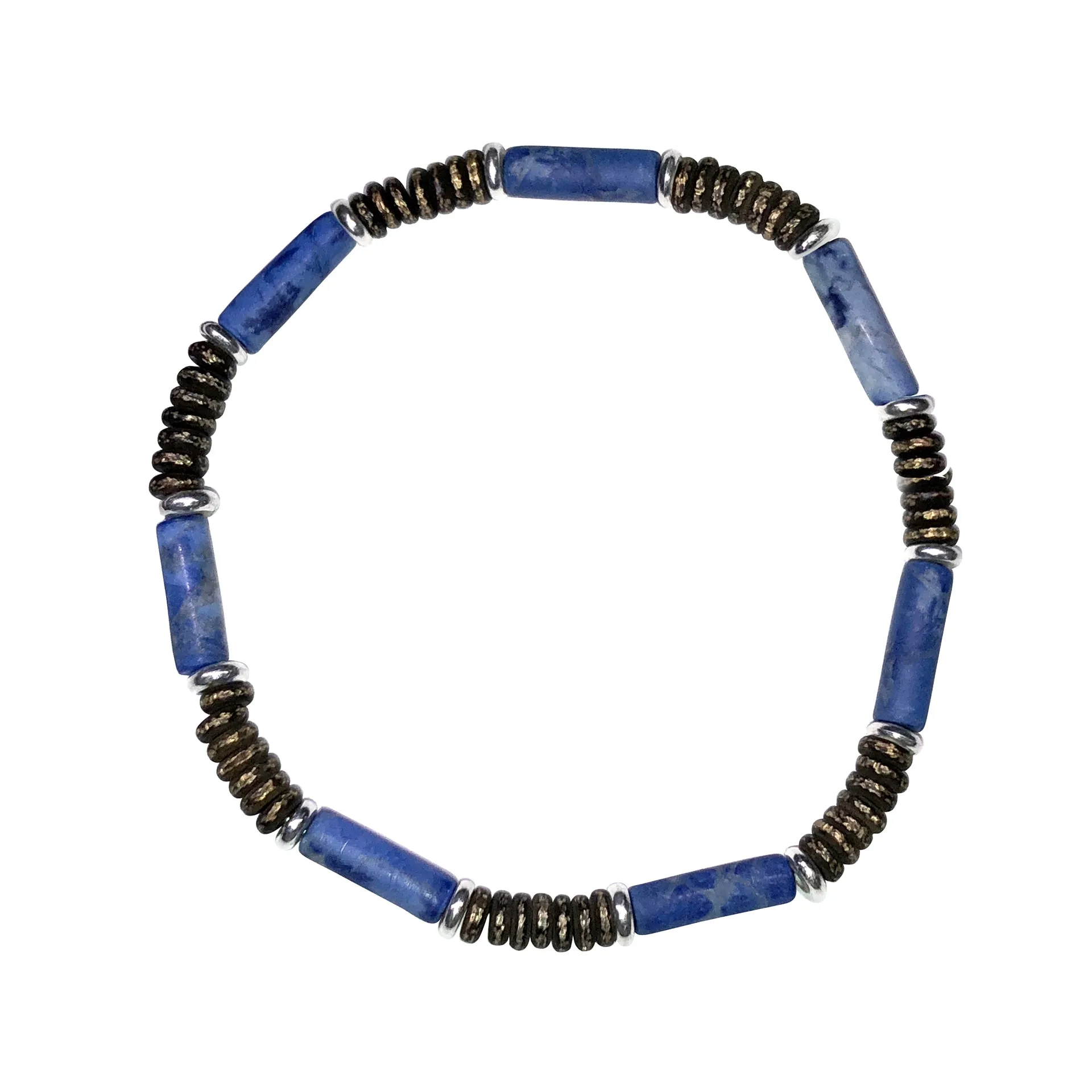 Lapis Cylinder Sterling Flex Bracelet