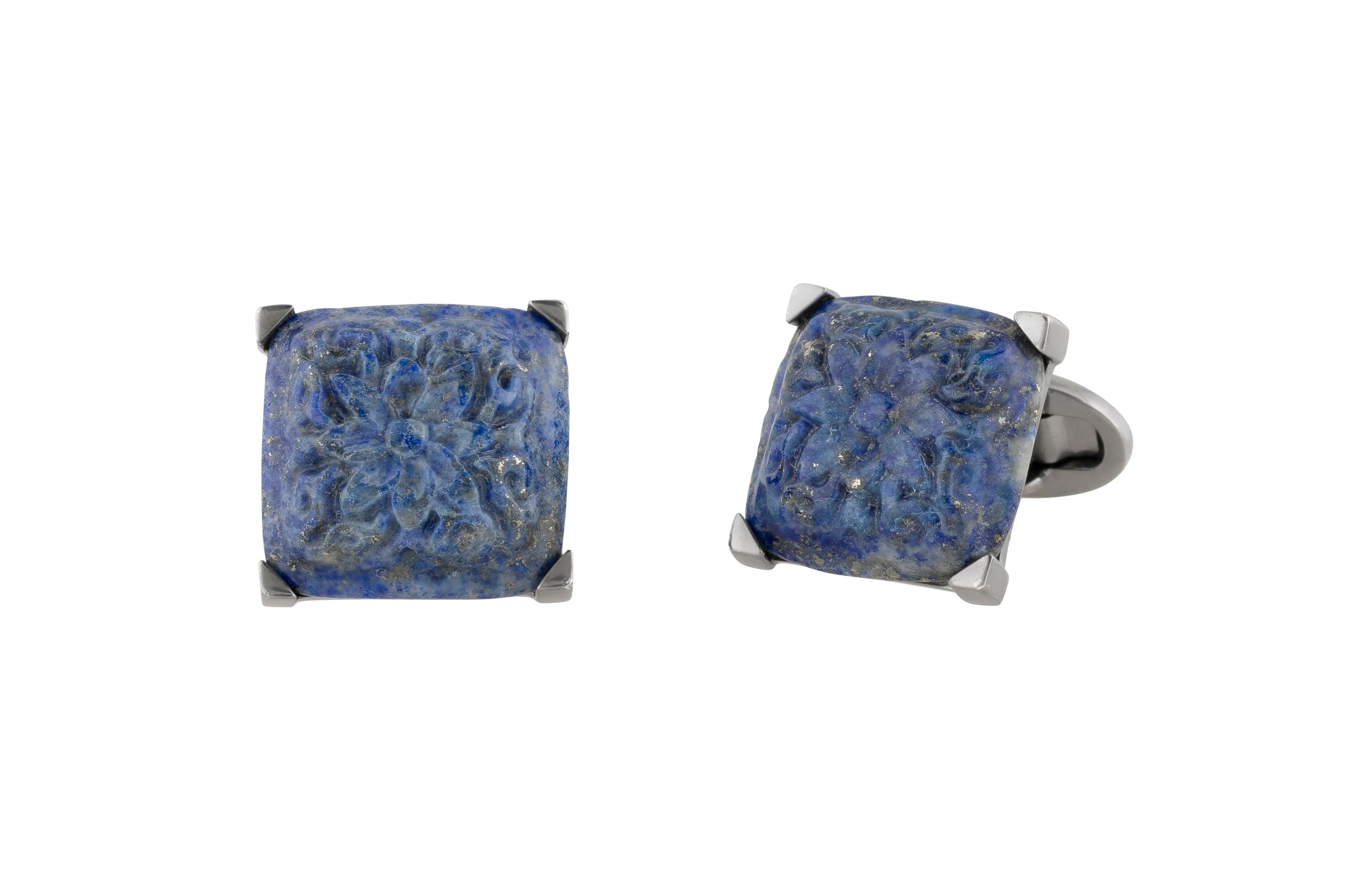 Lapis Lazuli Carved Lotus Cufflinks - Resilience