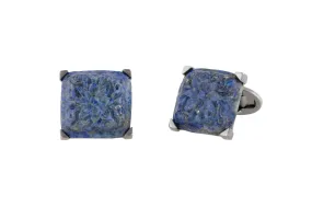 Lapis Lazuli Carved Lotus Cufflinks - Resilience