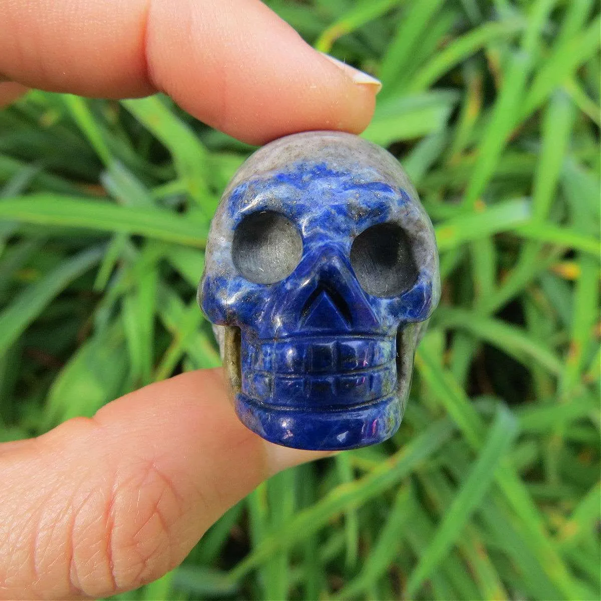 Lapis Lazuli Crystal Skull Figurine | Blue Carved Stone Skull Statue - Small 1.5"