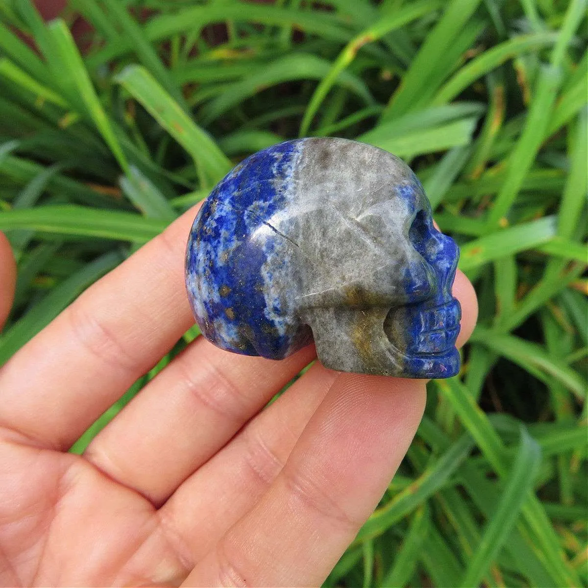 Lapis Lazuli Crystal Skull Figurine | Blue Carved Stone Skull Statue - Small 1.5"