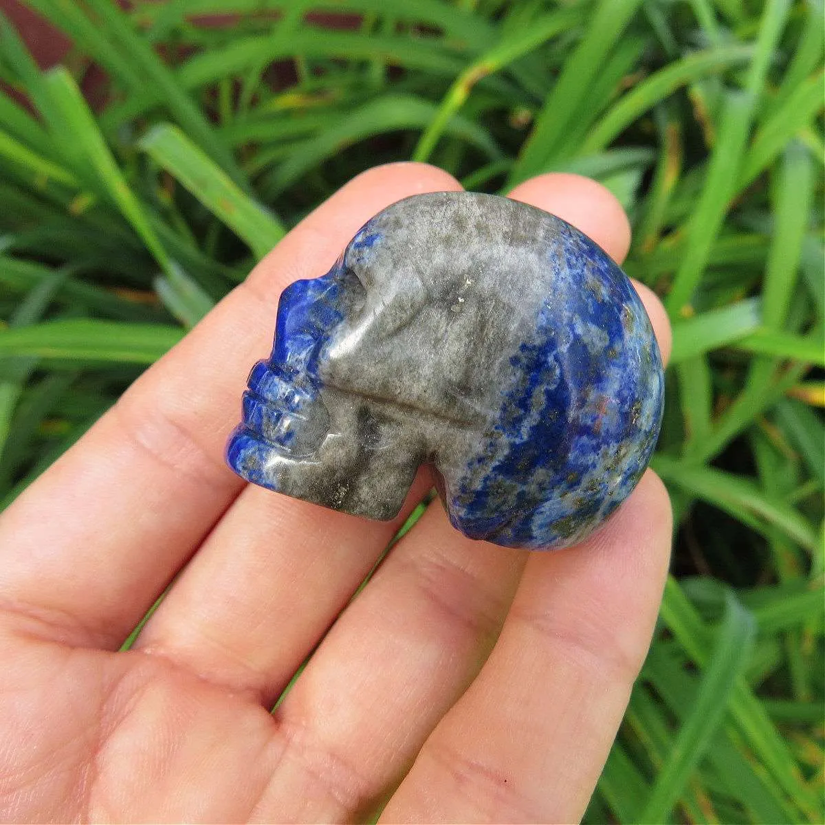 Lapis Lazuli Crystal Skull Figurine | Blue Carved Stone Skull Statue - Small 1.5"