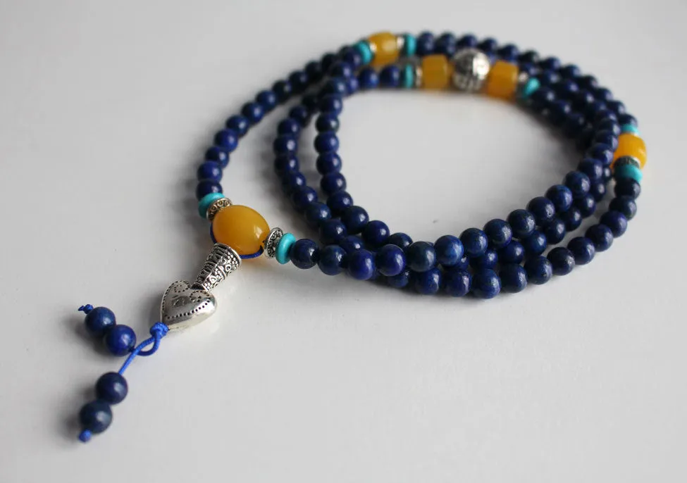 Lapis Lazuli Energy Mala  with Heart Charm