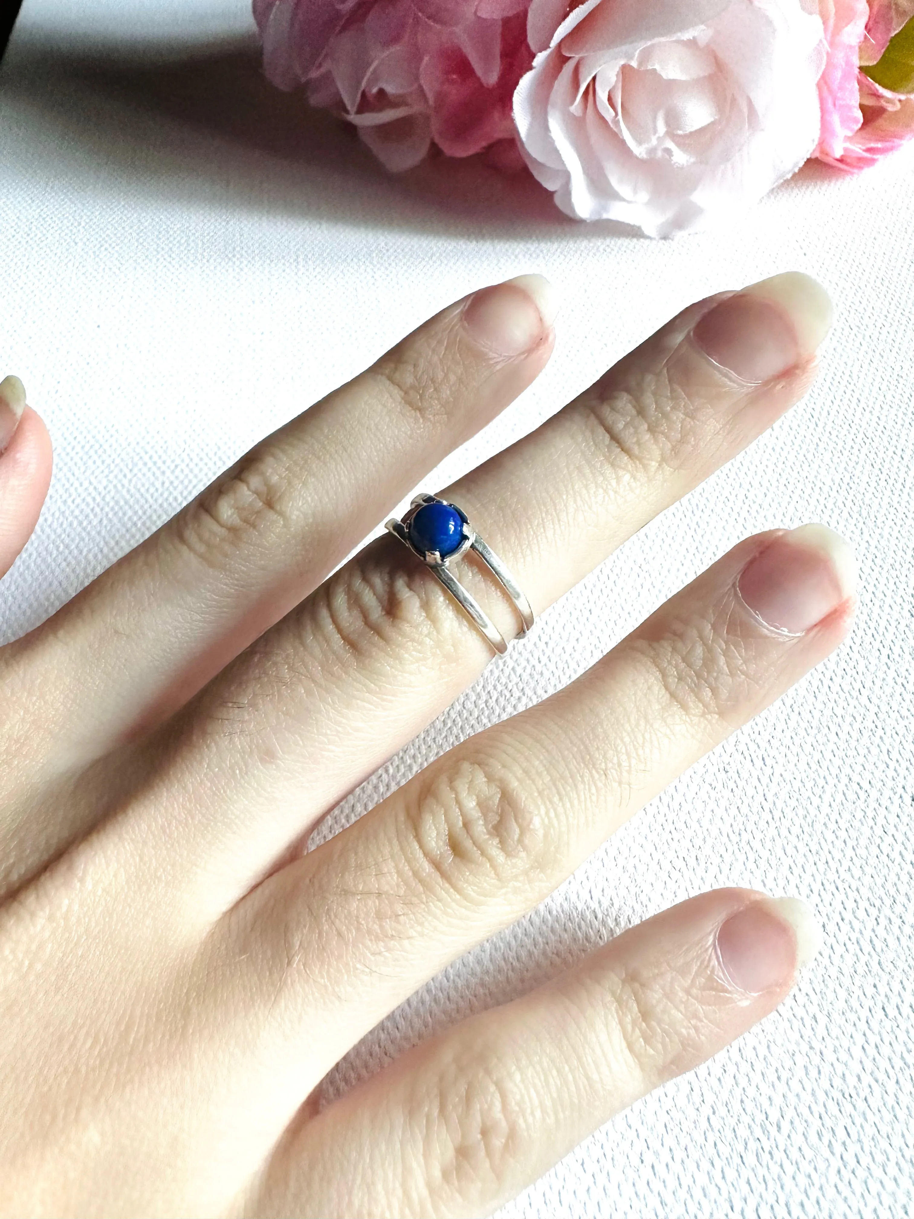 Lapis Lazuli Ring, Adjustable Silver Ring, Sterling Open Ring- adjustable from. Size 6-8