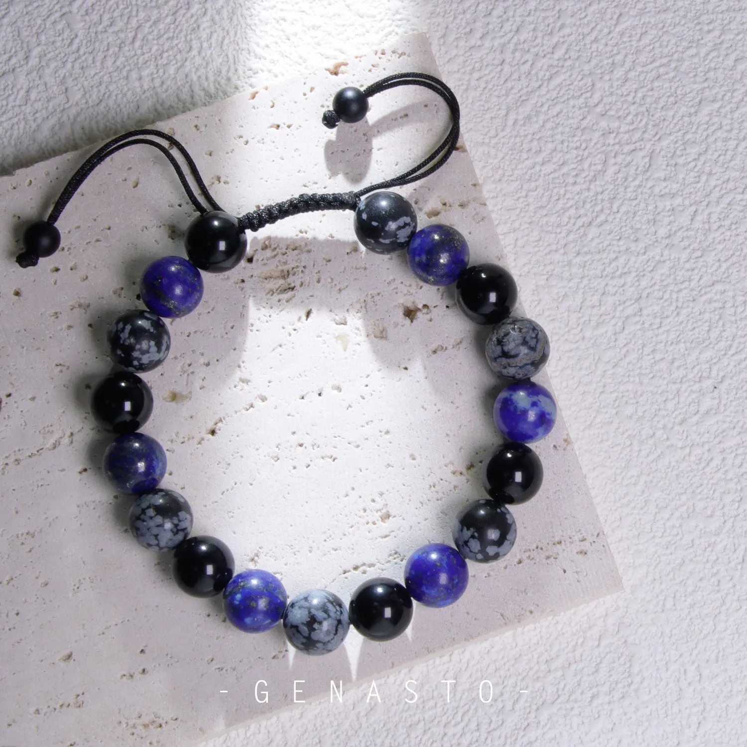 Lapis Lazuli, Snowflake Obsidian & Black Obsidian, Single-layer Bracelet, 10mm