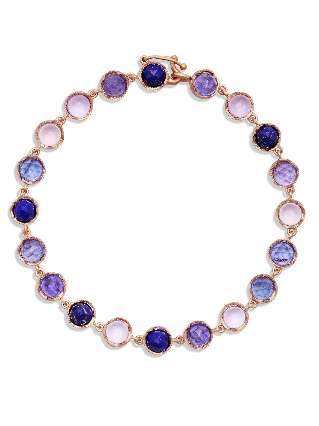 Lapis, Tanzanite, & Rose of France Small Classic Link Mixed Rose Gold Bracelet