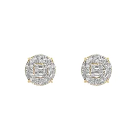 Large Baguette in Circle Diamond Earrings 1.10cttw 10K Yellow Gold