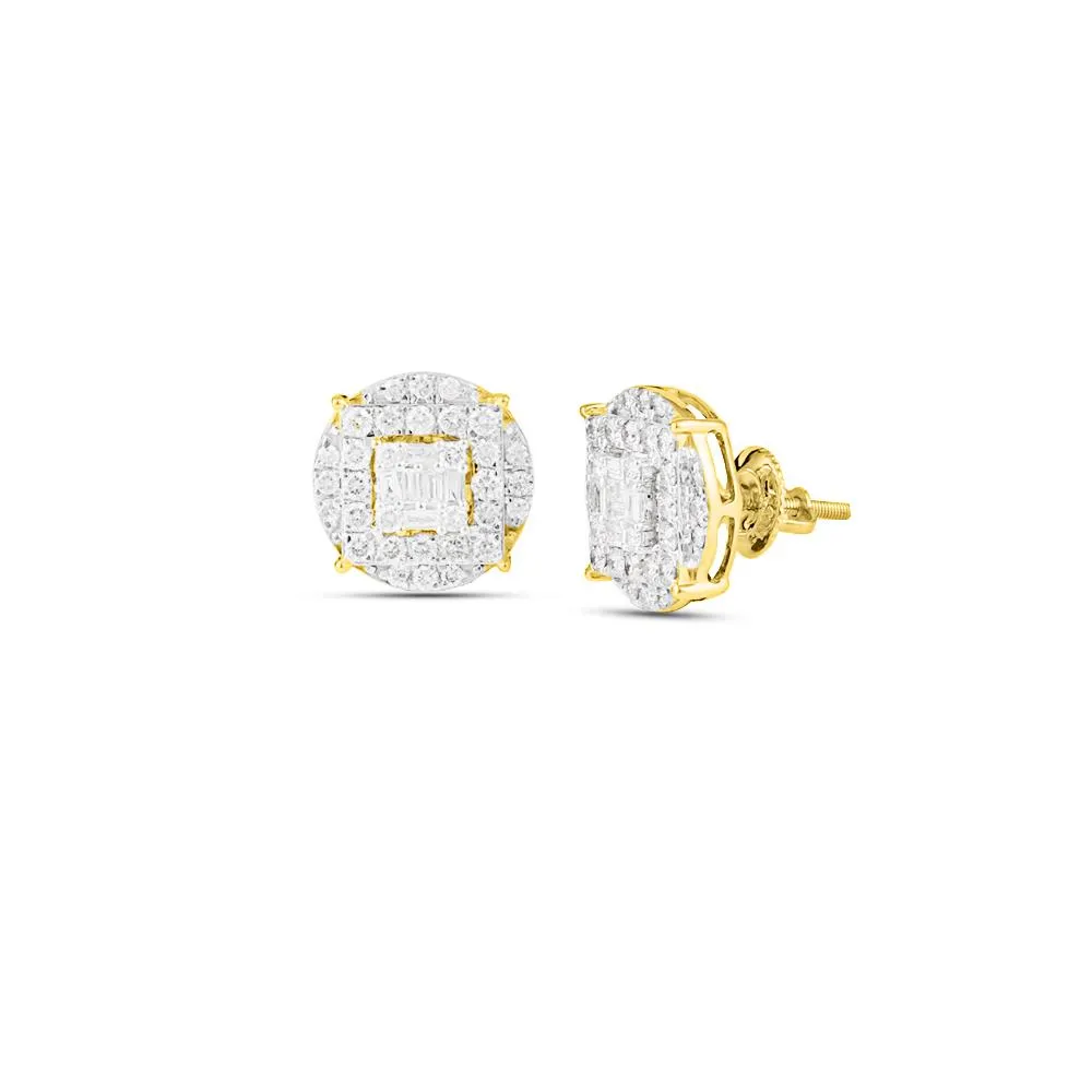 Large Baguette in Circle Diamond Earrings 1.10cttw 10K Yellow Gold