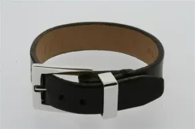 Leather & sterling silver buckle bracelet - dark choc