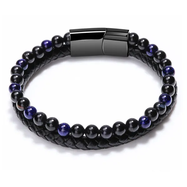 Leather Blue Tiger Eye Bracelet 皮革藍色虎眼石手鍊 KJBR16068