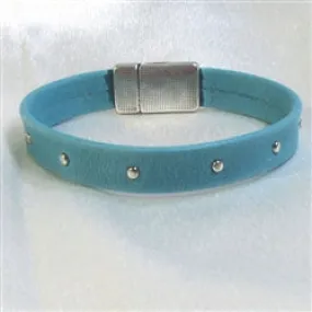 Leather Bracelet for a Woman Teal Studded Leather