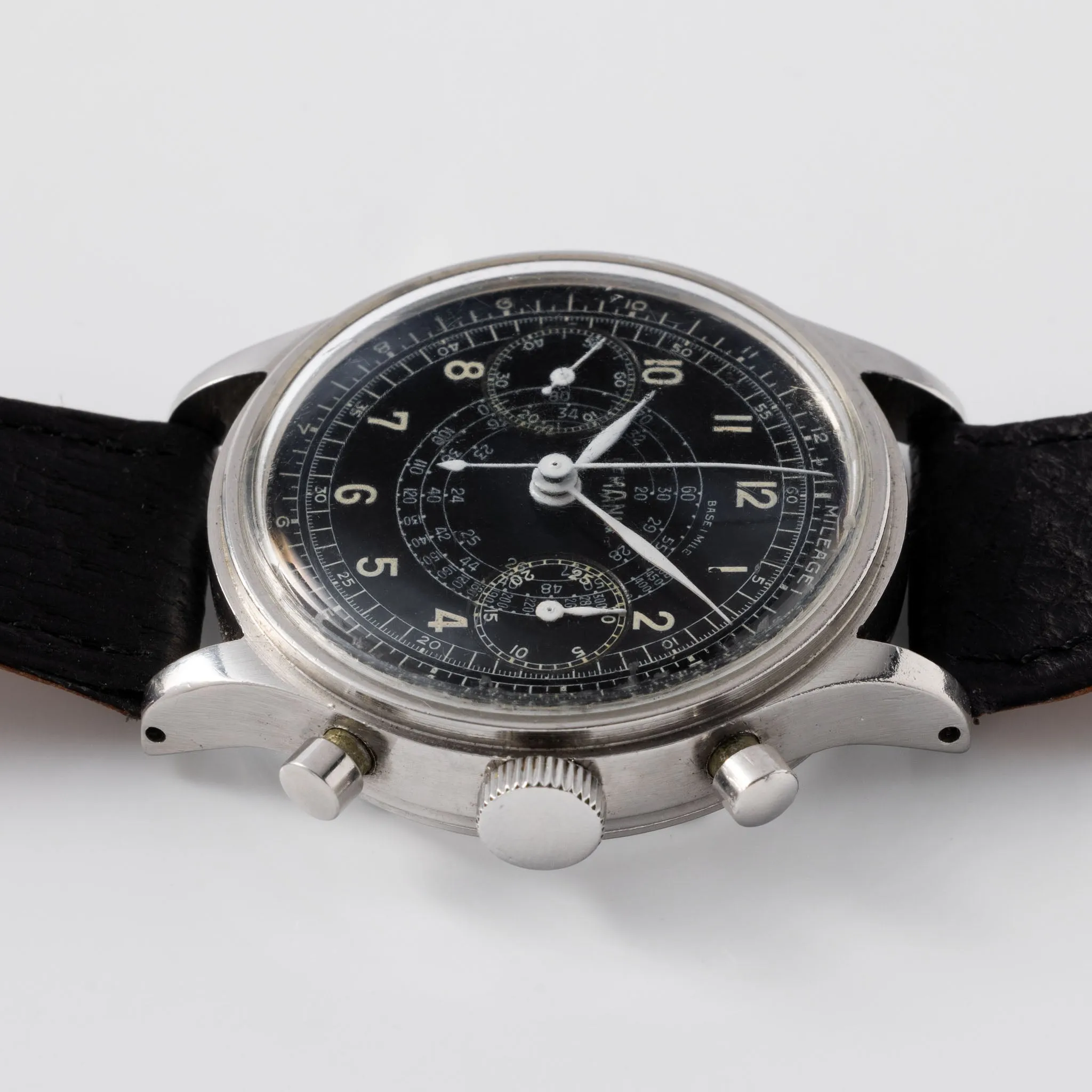 Lemania Oversized Step Case Black Dial Chronograph