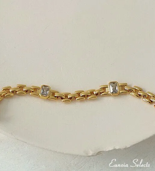 Leo 18k Gold Link Bracelet, Women's Watch Band w. Cubic Zirconia | Classy Modern