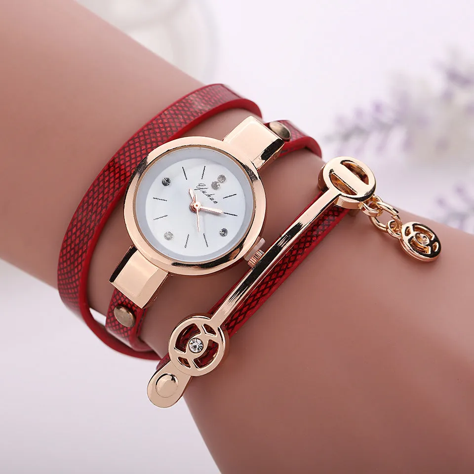 Long-chain thin strap watch quartz watch Three-ring winding bracelet watch