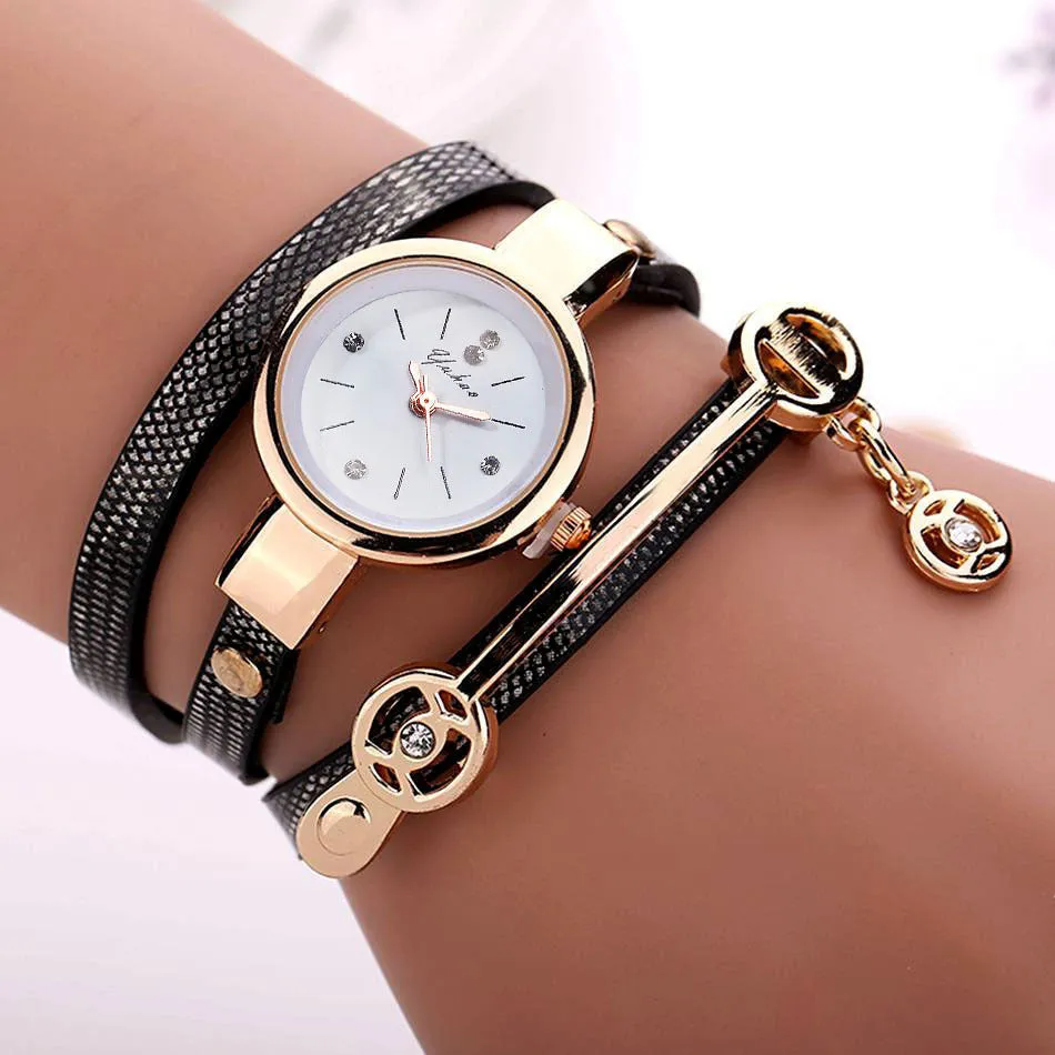 Long-chain thin strap watch quartz watch Three-ring winding bracelet watch