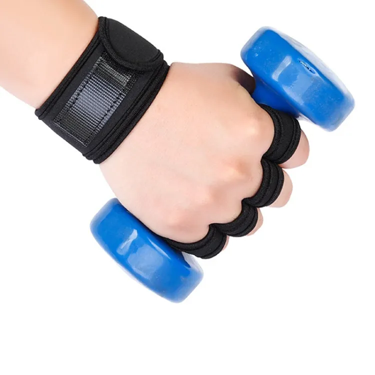 M Weightlifting Dumbbell Horizontal Bar Anti-cocoon Anti-slip Wrist Fitness Four-finger Gloves(Black)