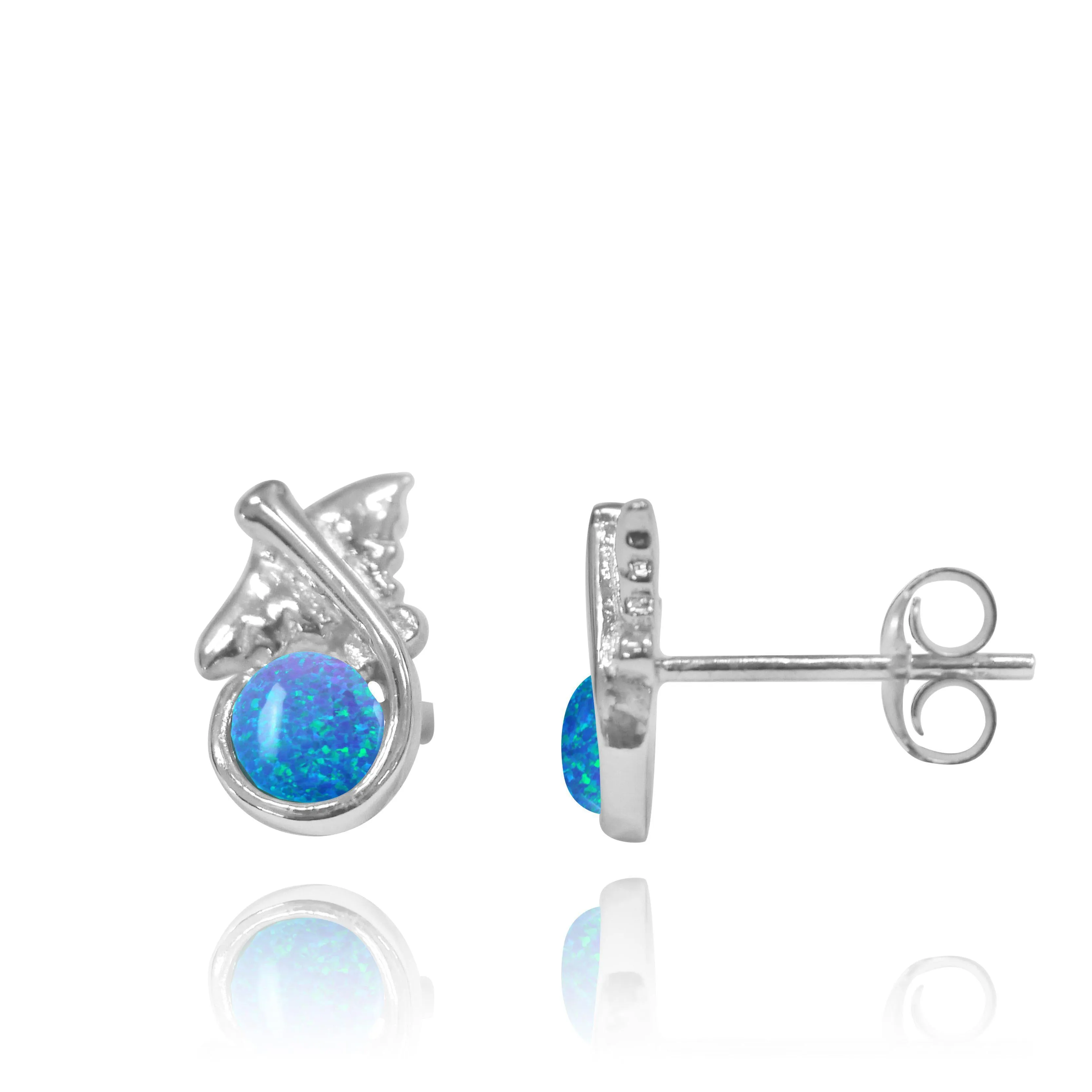 Manta Ray Earrings with Round Blue Opal