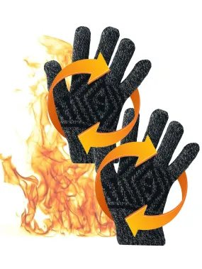 Mens Black & Brown Heated 2-Pack Thick Thermal Winter Gloves