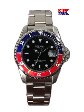 Men's Classic Coronado Black Face, Blue & Red Bezel Watch #50127