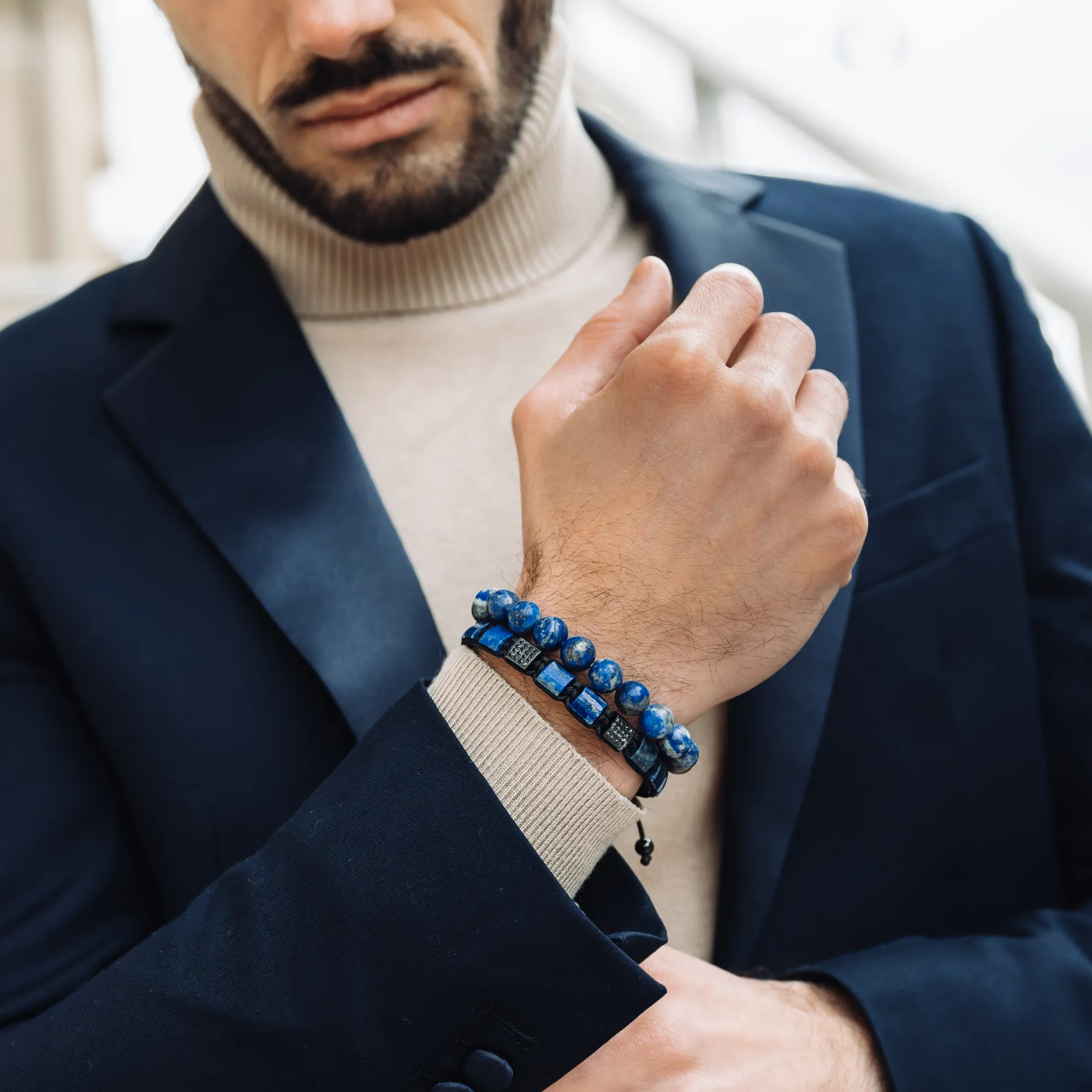 Men's LAPIS LAZULI Flat bead Bracelet