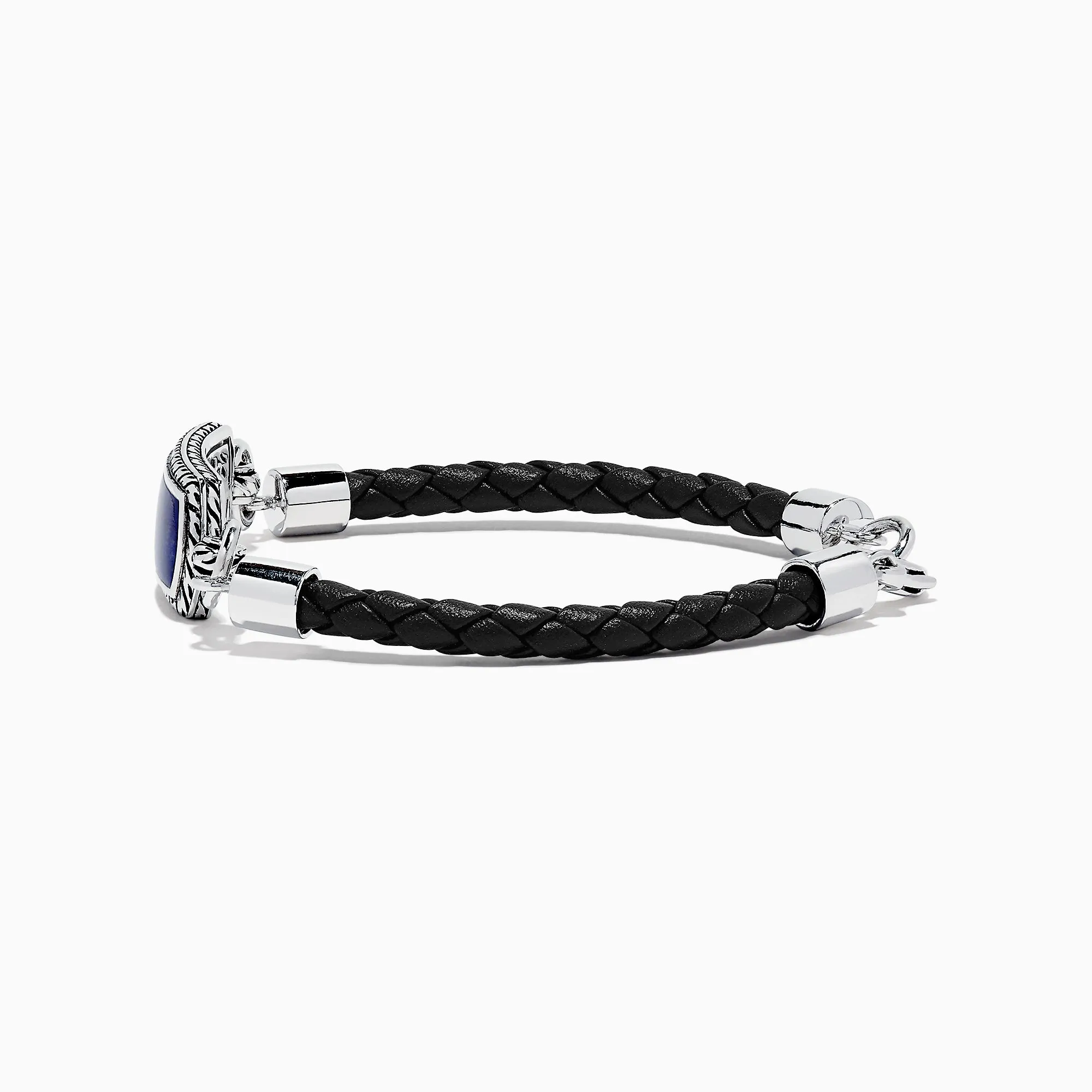 Men's Sterling Silver Lapis Lazuli Woven Leather Bracelet, 7.00 TCW