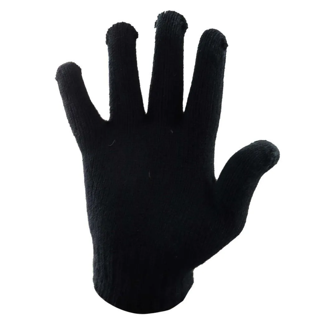 Mens Stretch Basic Warm Gloves Black One Size Stretch Woven Knitted