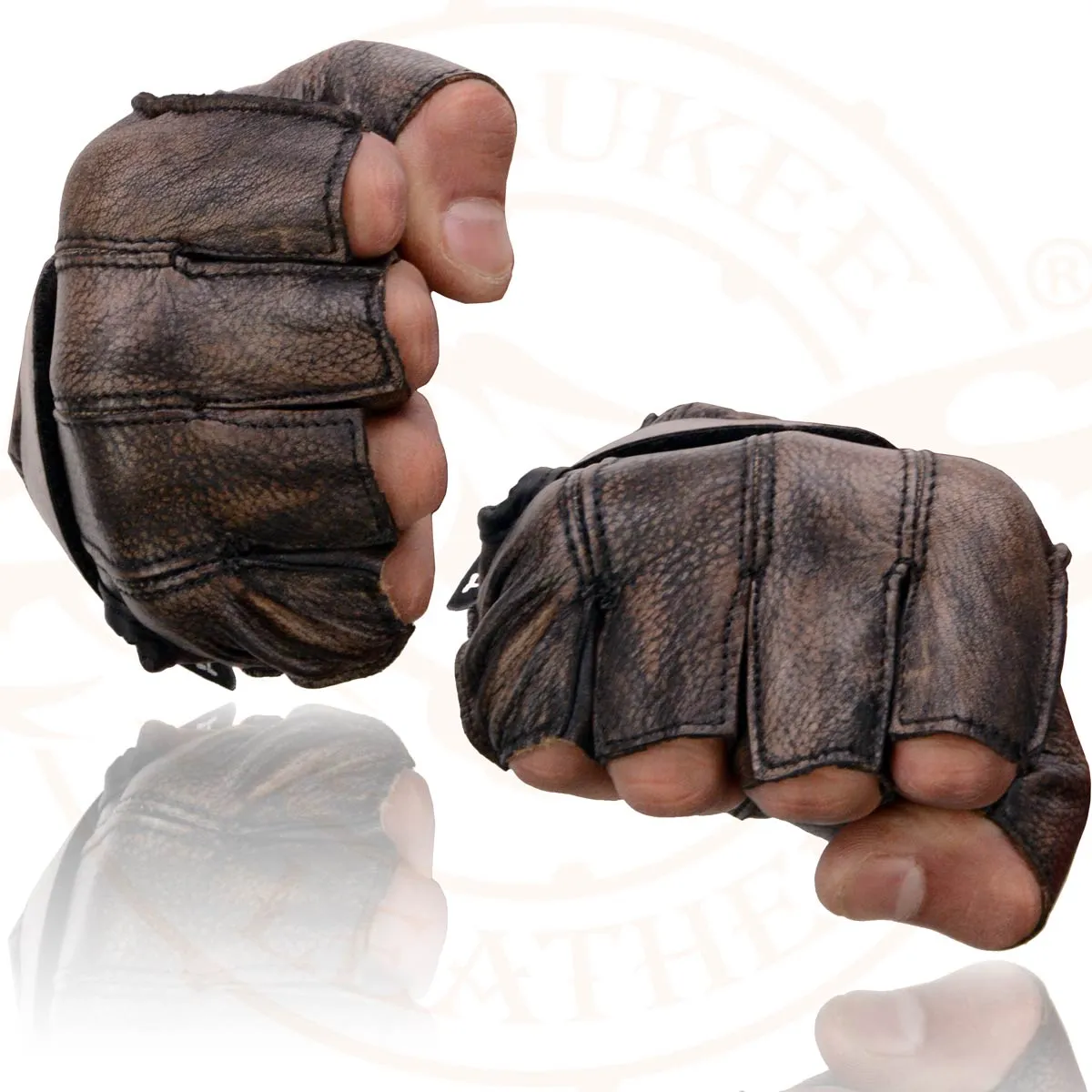 Milwaukee Leather MG7561 Men's Premium Brown Leather Gel Padded Palm Fingerless Motorcycle Hand Gloves