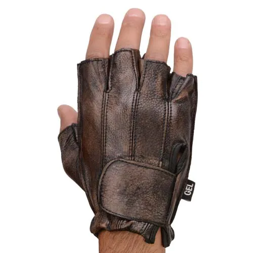 Milwaukee Leather MG7561 Men's Premium Brown Leather Gel Padded Palm Fingerless Motorcycle Hand Gloves