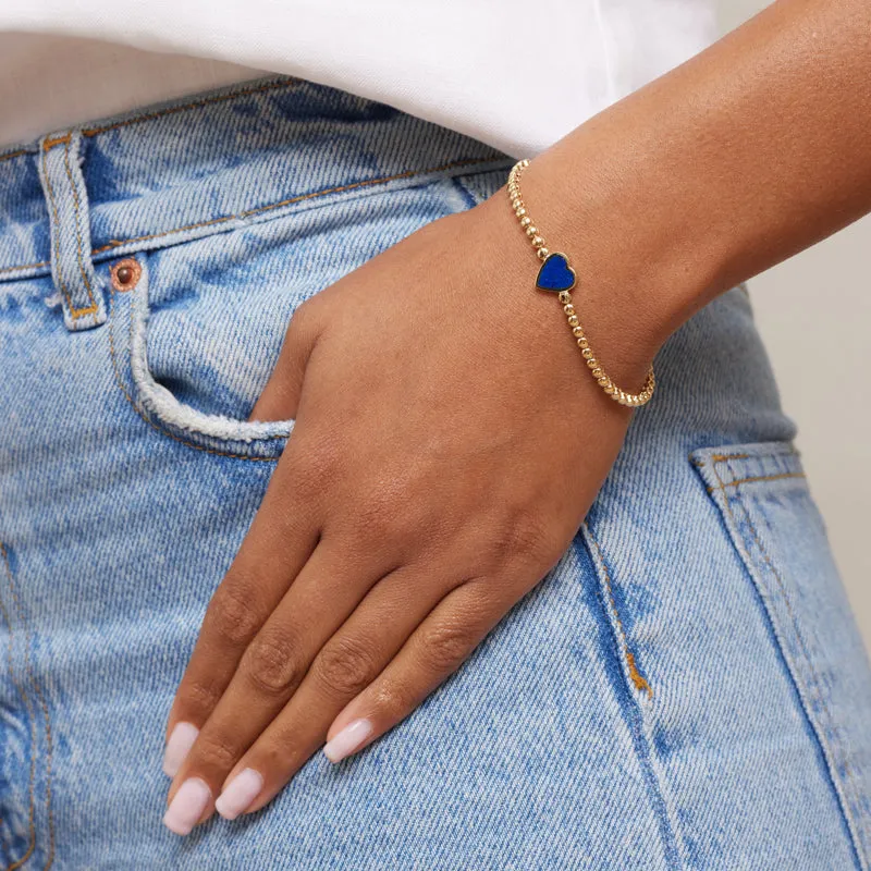 Mini Bezel Tennis Bracelet with Lapis Inlay Heart