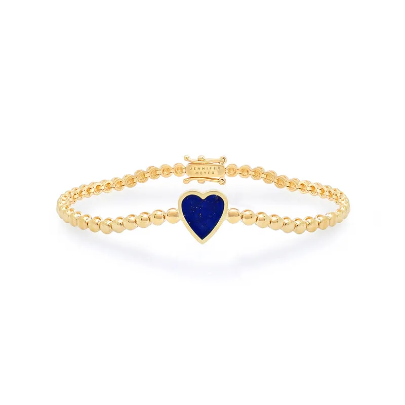 Mini Bezel Tennis Bracelet with Lapis Inlay Heart