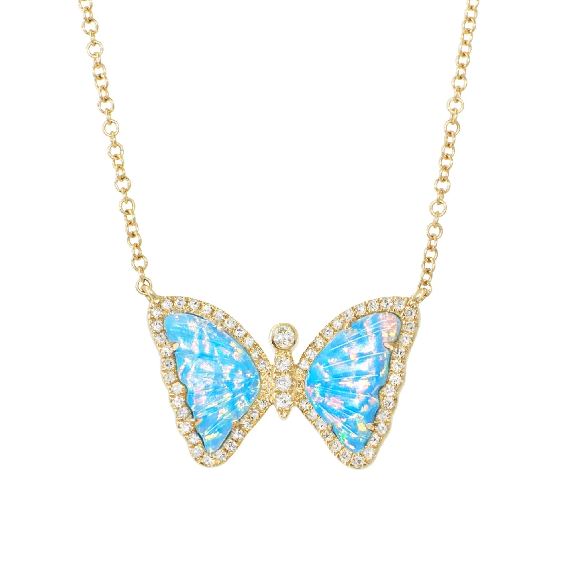 Mini Opal Butterfly Necklace with Diamonds - Galaxy Turquoise