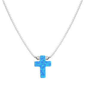 Mocha Sterling Silver Mini Cross Fine Necklace - Blue