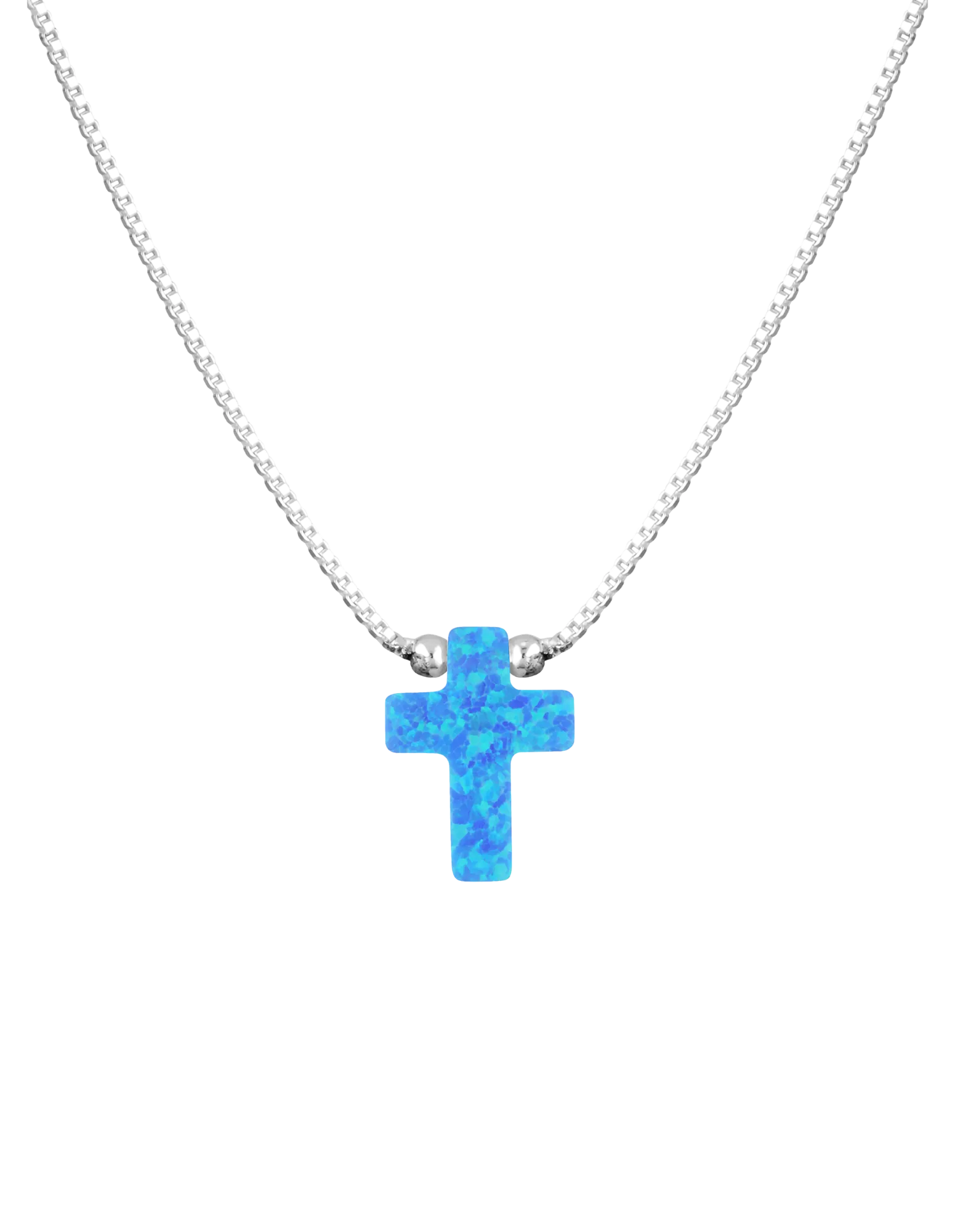 Mocha Sterling Silver Mini Cross Fine Necklace - Blue