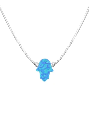 Mocha Sterling Silver Mini Hamsa Fine Necklace - Blue