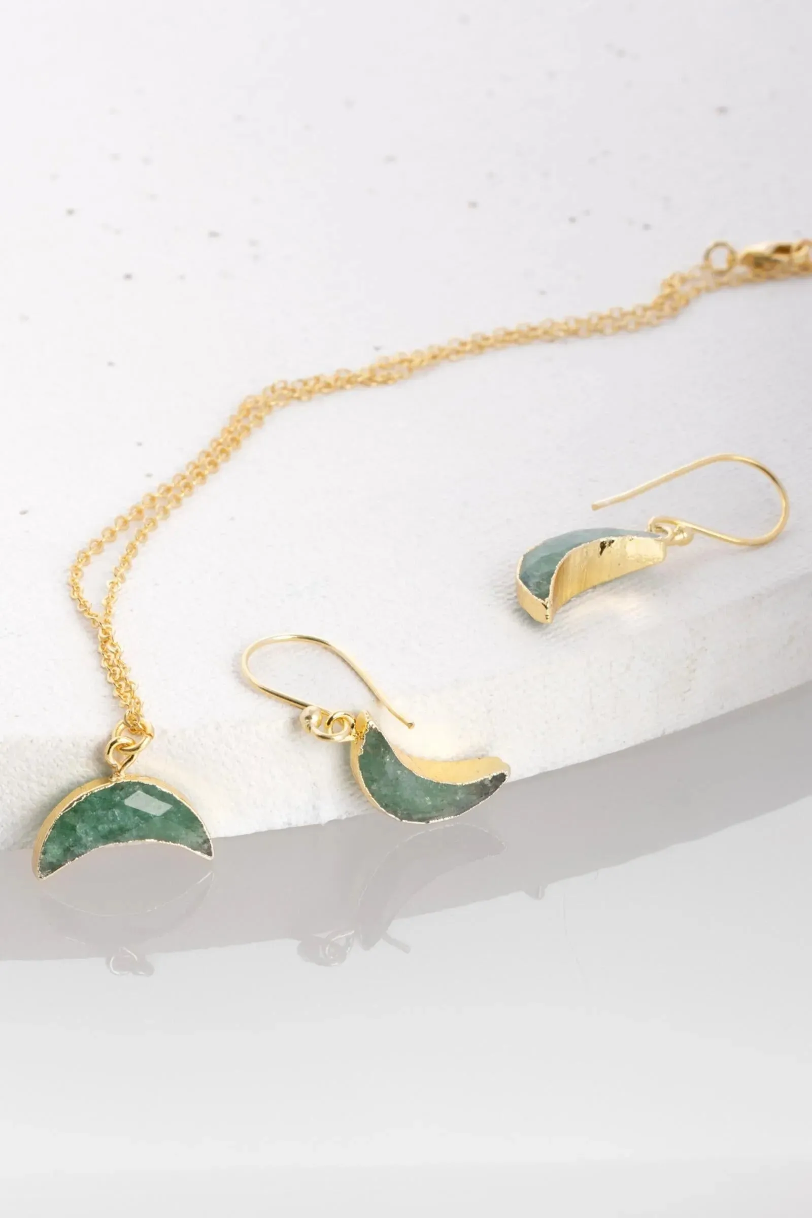 Moon Gemstone Mini Earring And Necklace Set