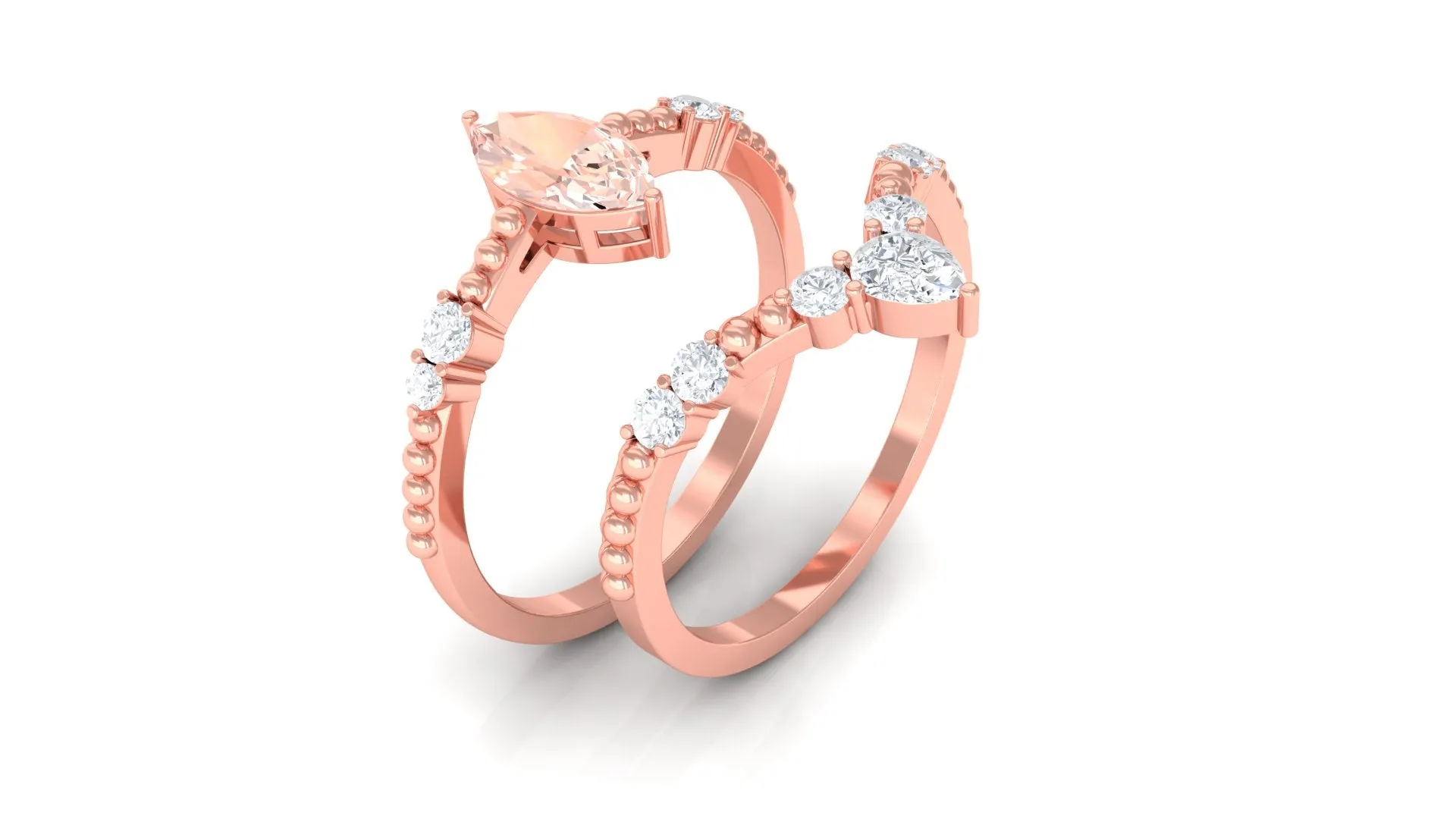 Morganite and Diamond Beaded Ring Set