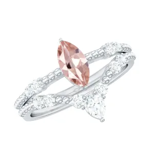 Morganite and Diamond Beaded Ring Set