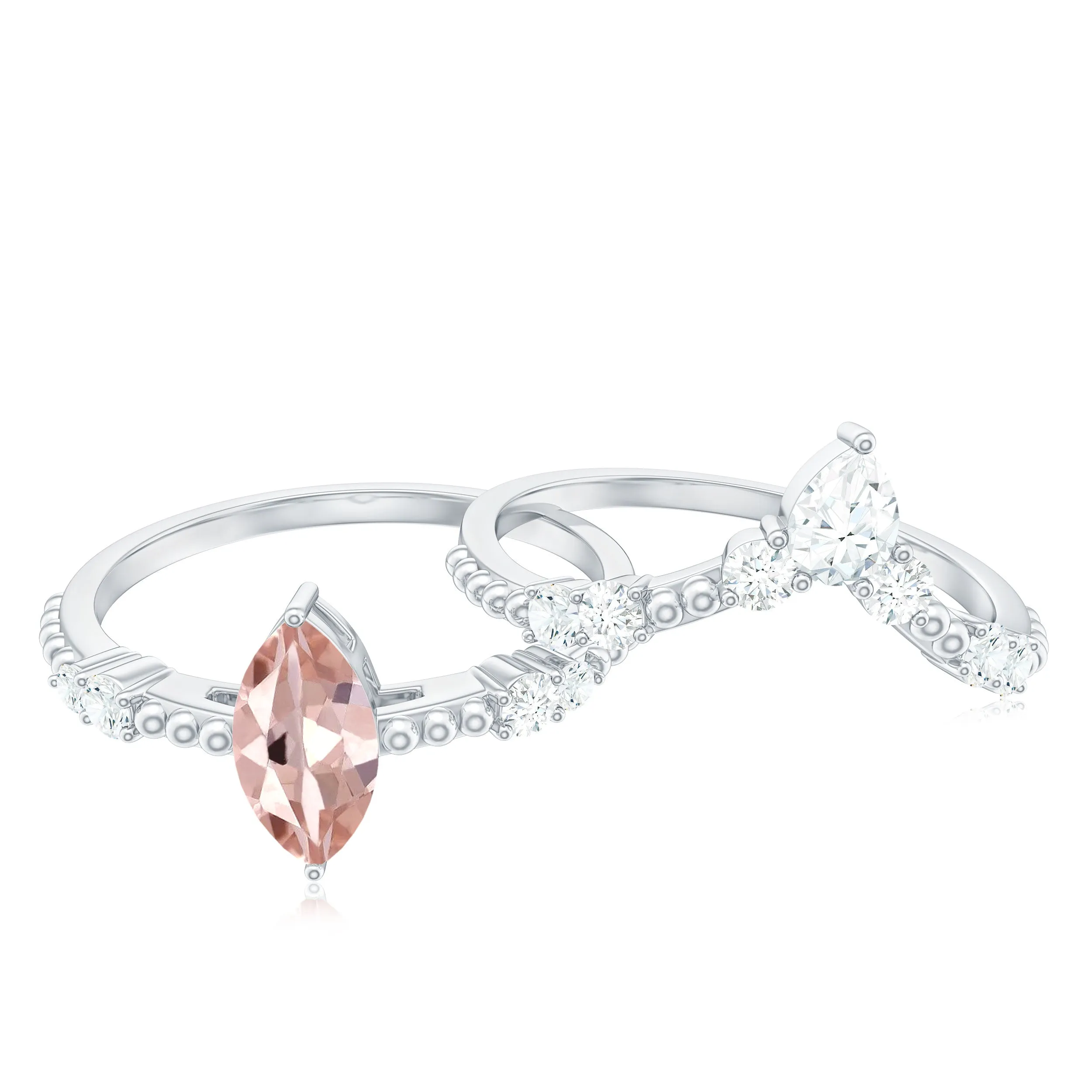 Morganite and Diamond Beaded Ring Set