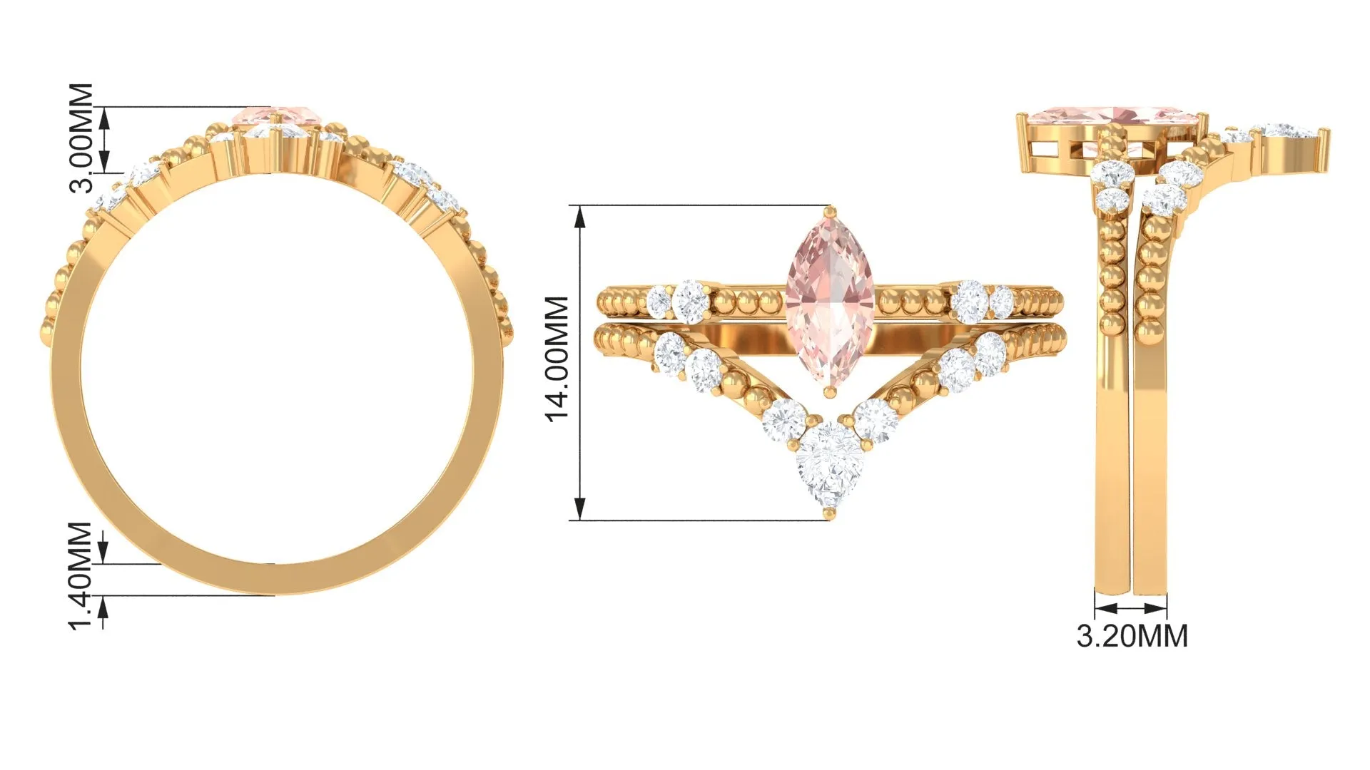 Morganite and Diamond Beaded Ring Set