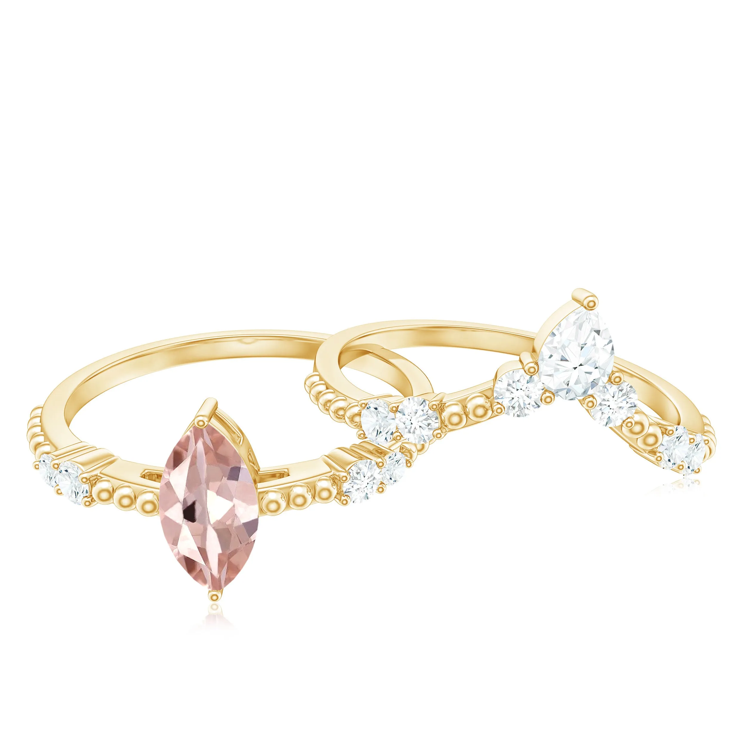 Morganite and Diamond Beaded Ring Set